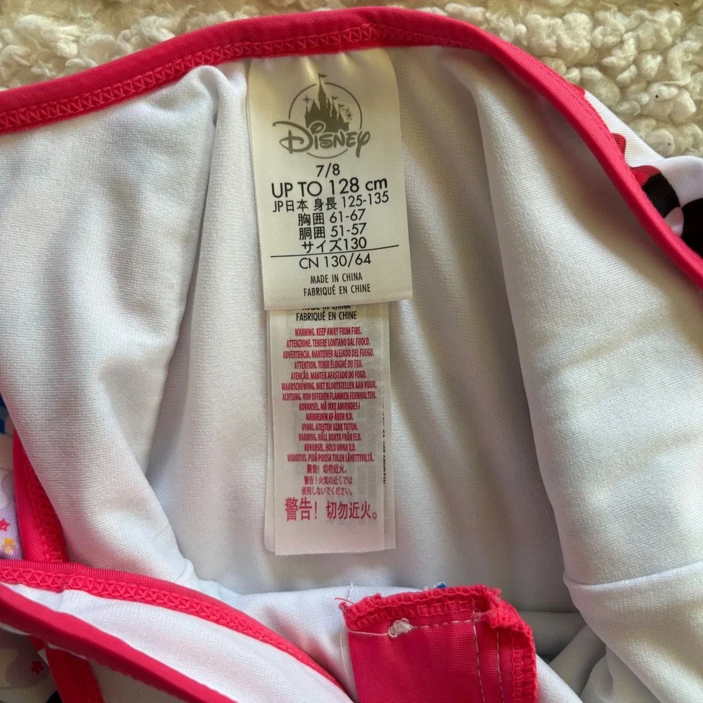 Disney Girls Mickey Minnie Cupcake One Piece Swimsuit Pink‎ White Zip Front 7/8